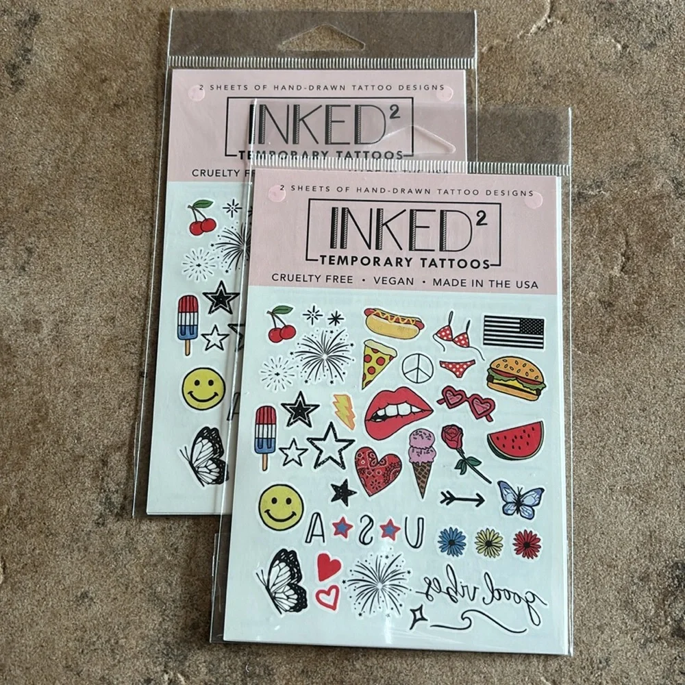 Inked 2 | Temporary Tattoos | Vegan | Hand Drawn Designs Fireworks Food Bundle